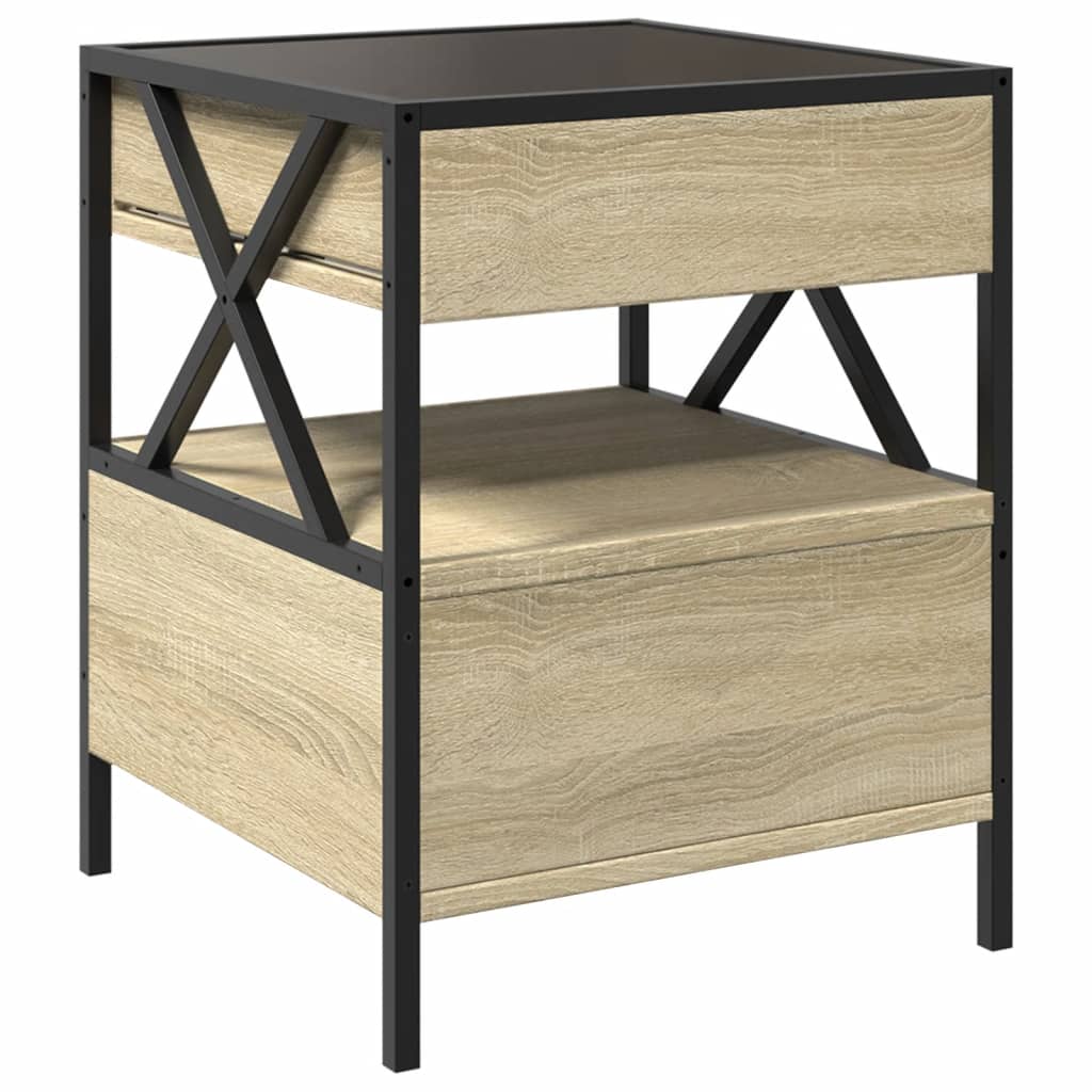 vidaXL Bedside Table with Infinity LED Sonoma Oak 40x40x51 cm - Brown - 61135