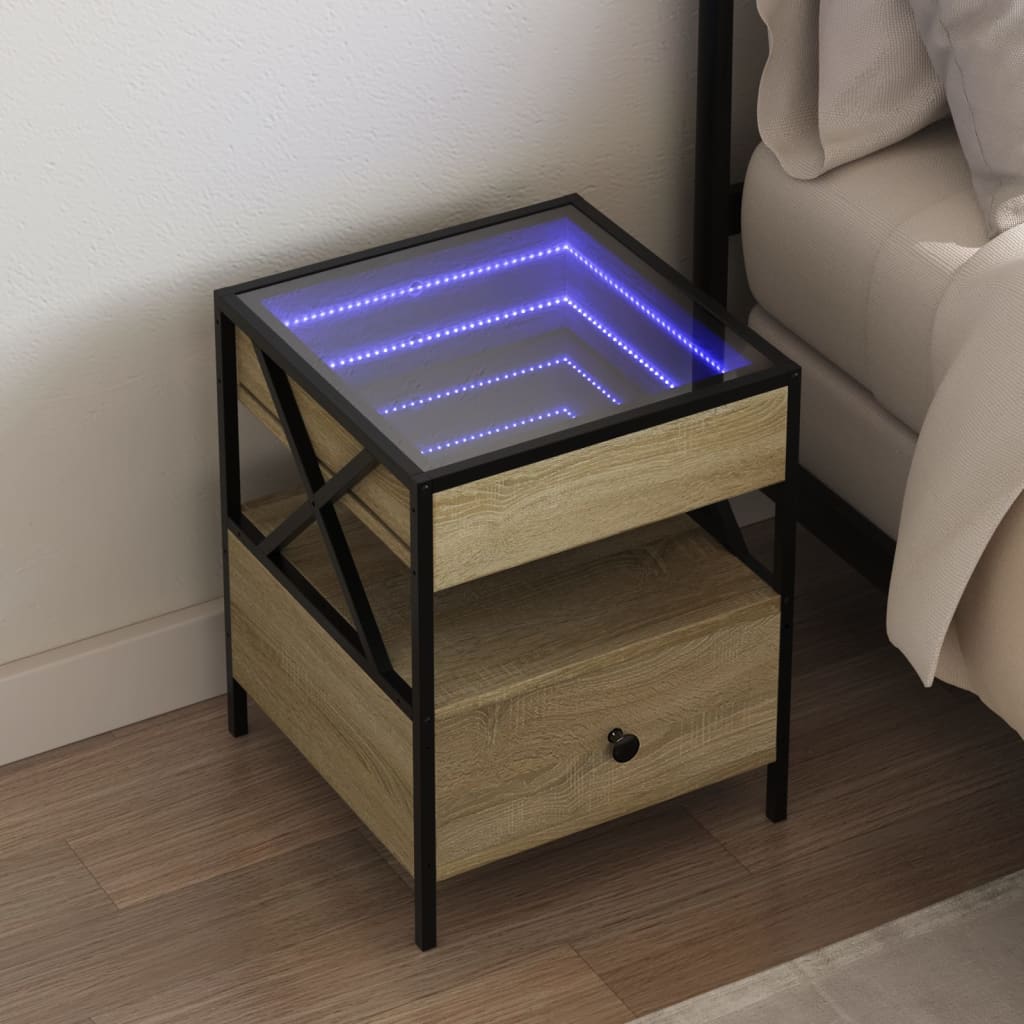 vidaXL Bedside Table with Infinity LED Sonoma Oak 40x40x51 cm - Brown - 61135
