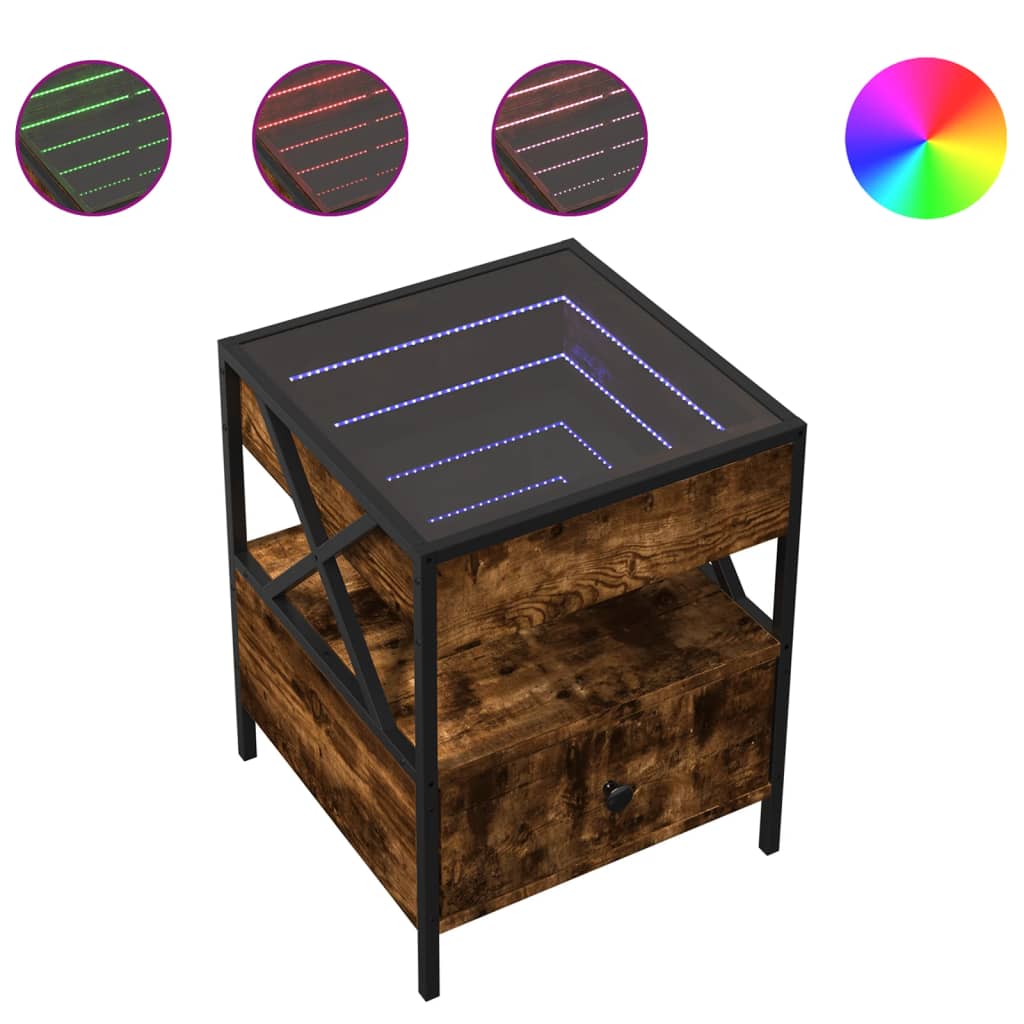 vidaXL Bedside Table with Infinity LED Smoked Oak 40x40x51 cm - Brown - 61146