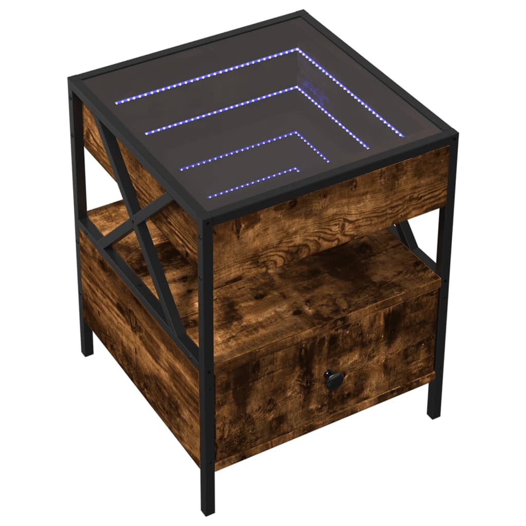 vidaXL Bedside Table with Infinity LED Smoked Oak 40x40x51 cm - Brown - 61146