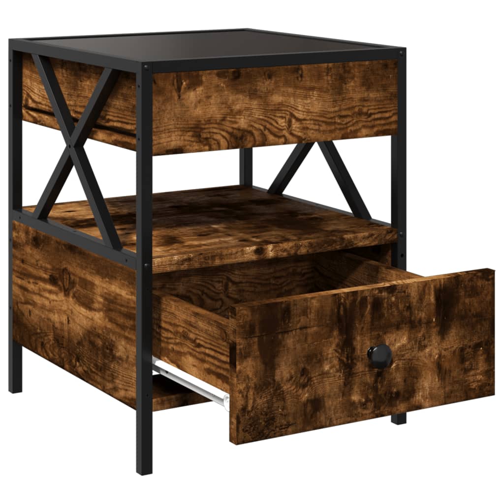 vidaXL Bedside Table with Infinity LED Smoked Oak 40x40x51 cm - Brown - 61146