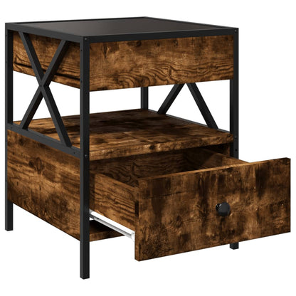 vidaXL Bedside Table with Infinity LED Smoked Oak 40x40x51 cm - Brown - 61146