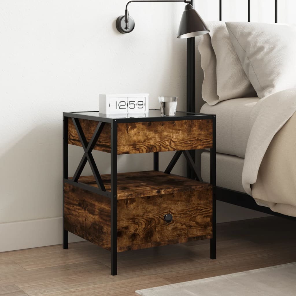 vidaXL Bedside Table with Infinity LED Smoked Oak 40x40x51 cm - Brown - 61146