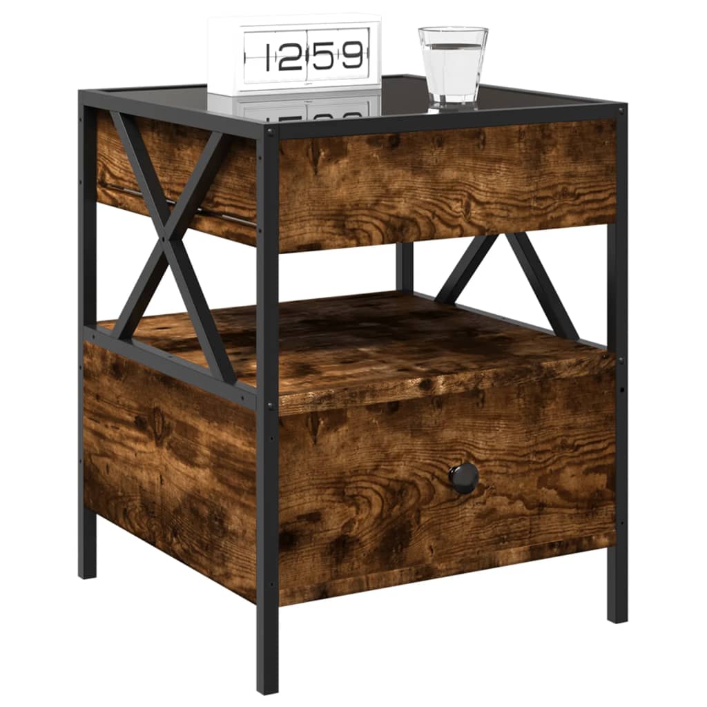 vidaXL Bedside Table with Infinity LED Smoked Oak 40x40x51 cm - Brown - 61146