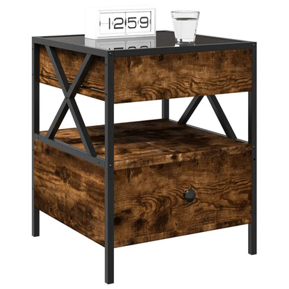 vidaXL Bedside Table with Infinity LED Smoked Oak 40x40x51 cm - Brown - 61146