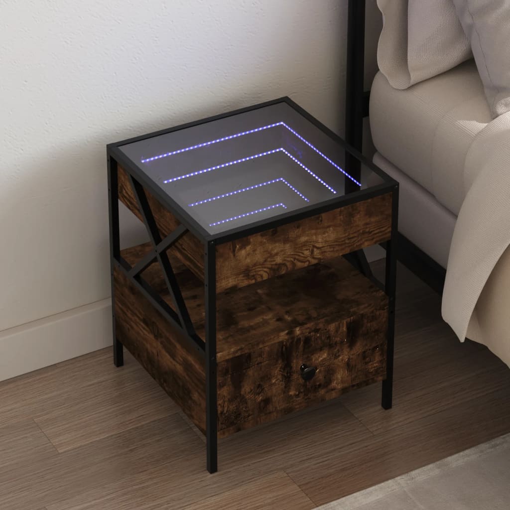 vidaXL Bedside Table with Infinity LED Smoked Oak 40x40x51 cm - Brown - 61146