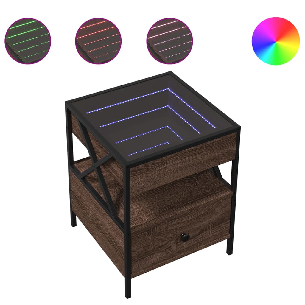 vidaXL Bedside Table with Infinity LED Brown Oak 40x40x51 cm - 61149