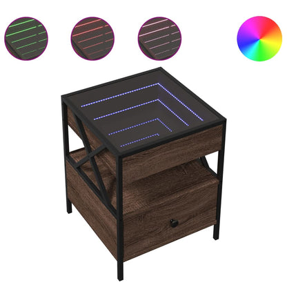 vidaXL Bedside Table with Infinity LED Brown Oak 40x40x51 cm - 61149