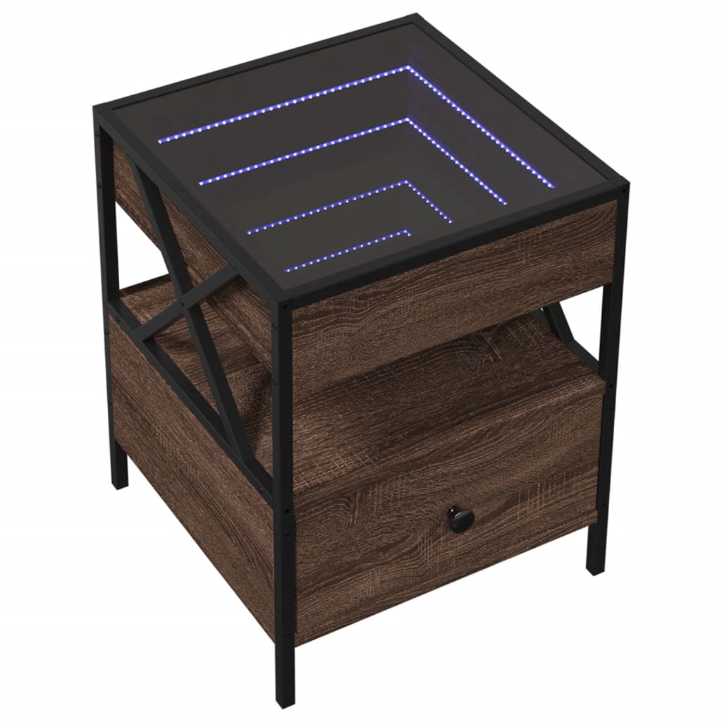 vidaXL Bedside Table with Infinity LED Brown Oak 40x40x51 cm - 61149
