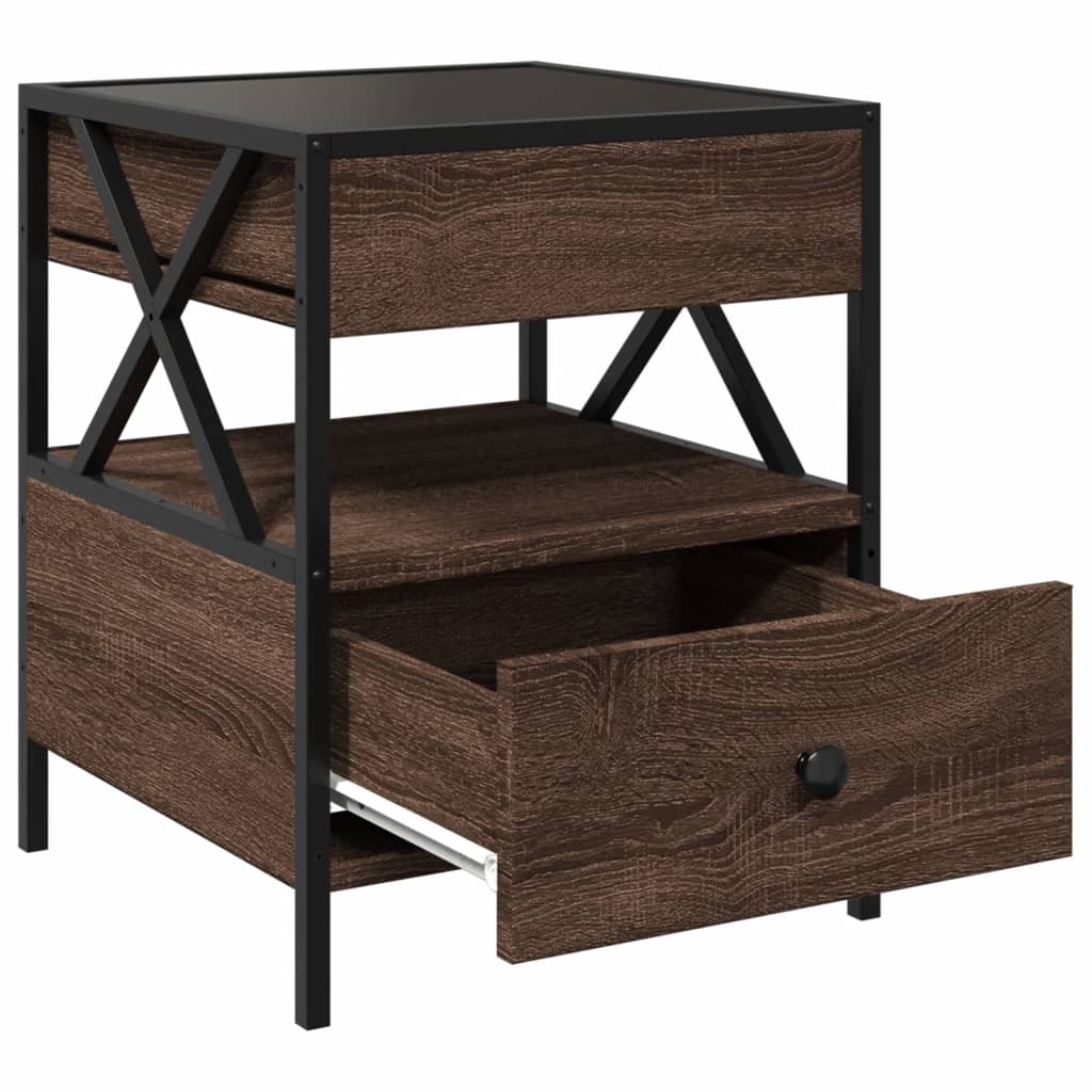 vidaXL Bedside Table with Infinity LED Brown Oak 40x40x51 cm - 61149