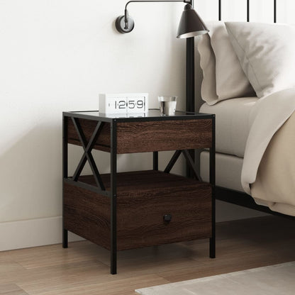 vidaXL Bedside Table with Infinity LED Brown Oak 40x40x51 cm - 61149