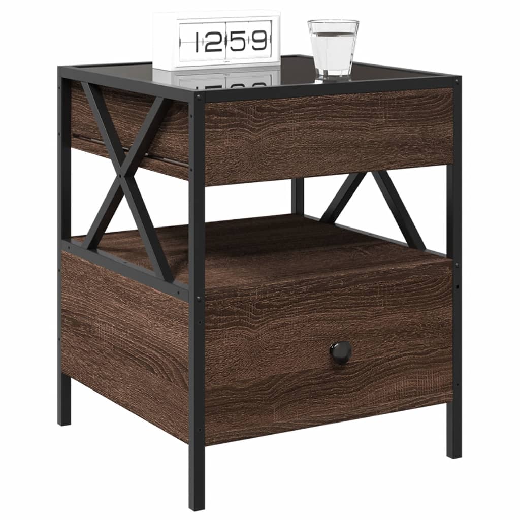 vidaXL Bedside Table with Infinity LED Brown Oak 40x40x51 cm - 61149