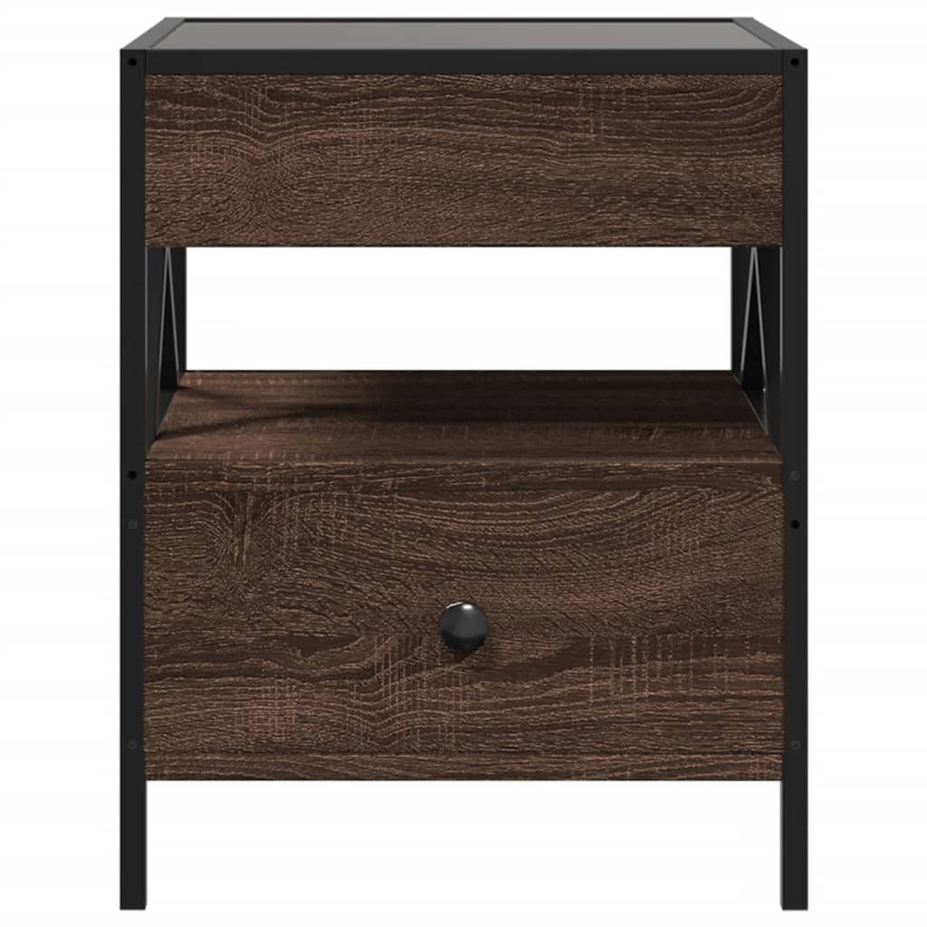 vidaXL Bedside Table with Infinity LED Brown Oak 40x40x51 cm - 61149