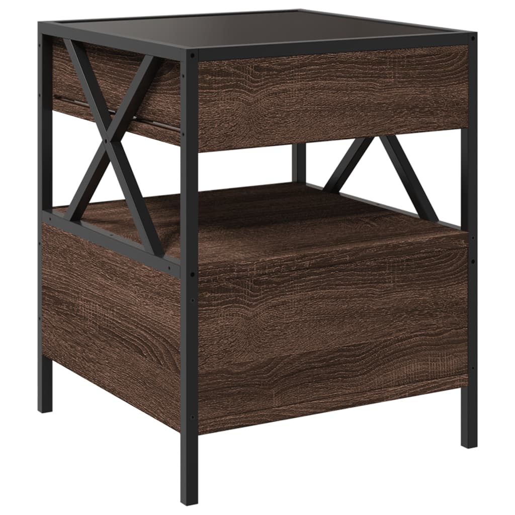 vidaXL Bedside Table with Infinity LED Brown Oak 40x40x51 cm - 61149