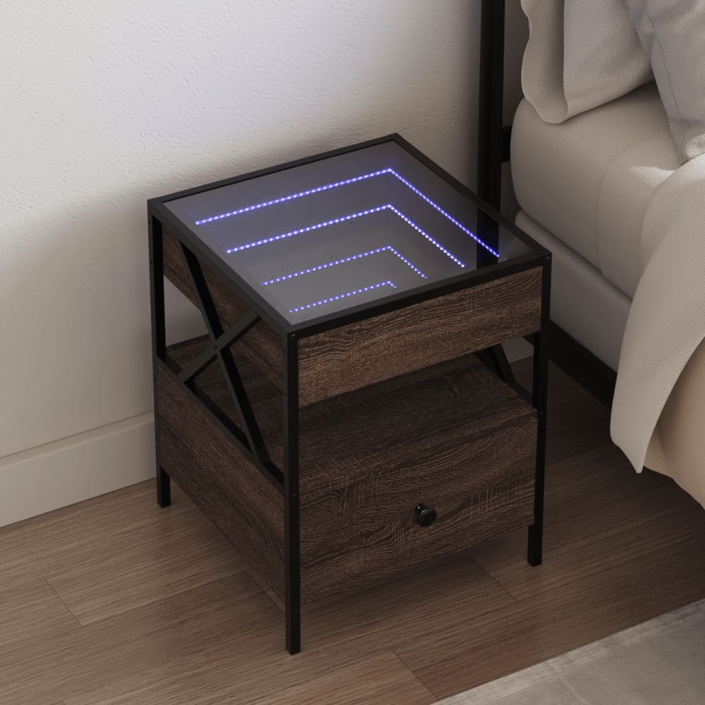 vidaXL Bedside Table with Infinity LED Brown Oak 40x40x51 cm - 61149