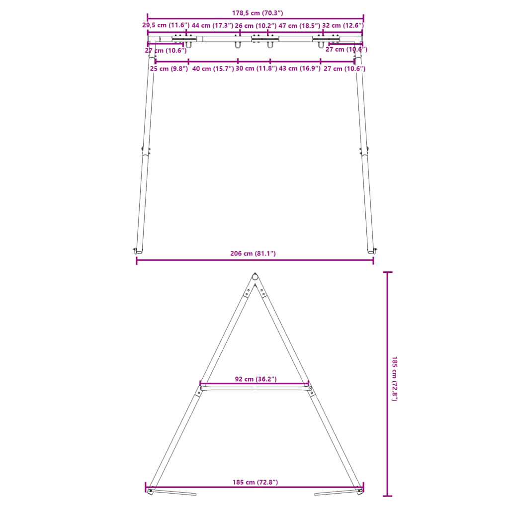 vidaXL Children Swing Frame for Outdoor W 206 x H 185 cm - 206 cm