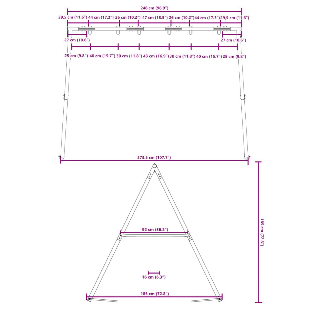 vidaXL Children Swing Frame for Outdoor W 273.5 x H 185 cm - 273.5 cm