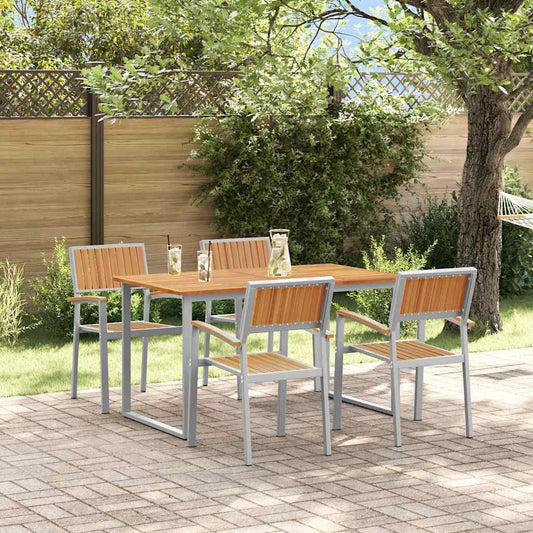 vidaXL Garden Dining Set 5 pcs Grey Solid Acacia Wood - 140 x 80 x 75 cm
