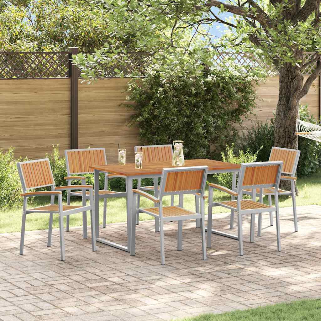 vidaXL Garden Dining Set 7 pcs Grey Solid Acacia Wood - 140 x 80 x 75 cm
