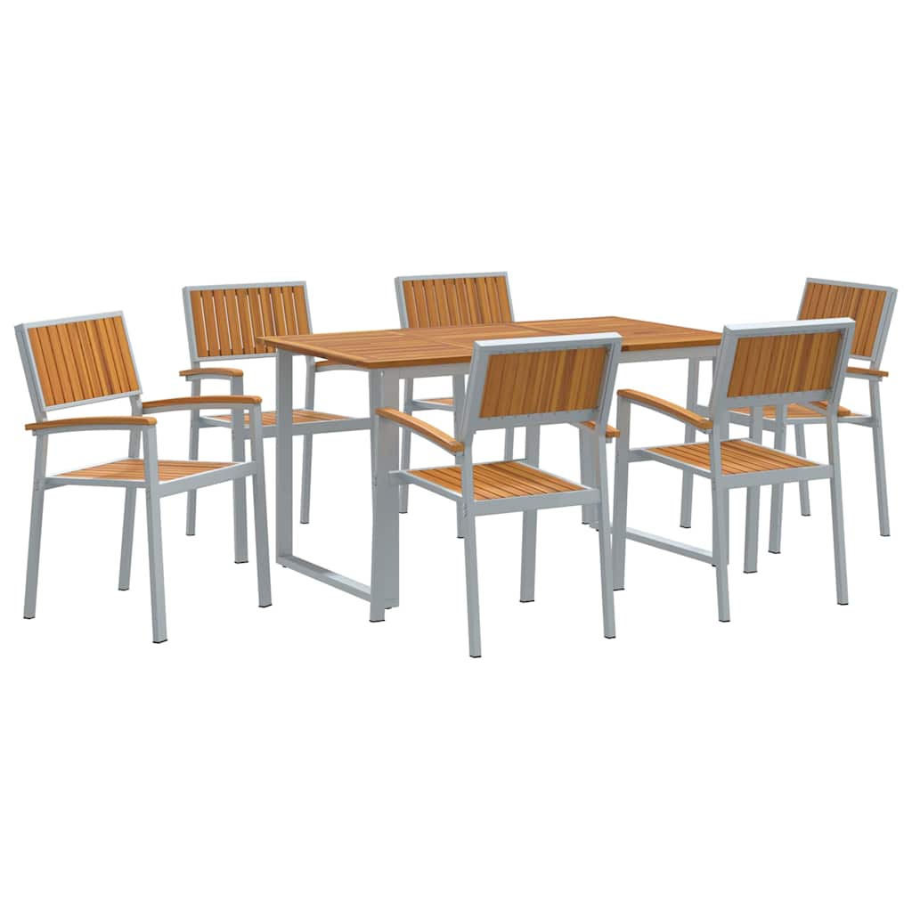 vidaXL Garden Dining Set 7 pcs Grey Solid Acacia Wood - 140 x 80 x 75 cm
