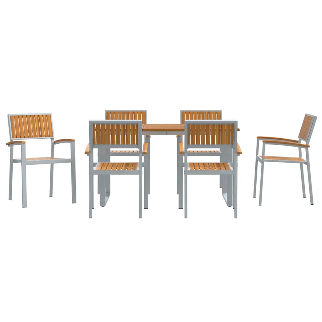 vidaXL Garden Dining Set 7 pcs Grey Solid Acacia Wood - 140 x 80 x 75 cm