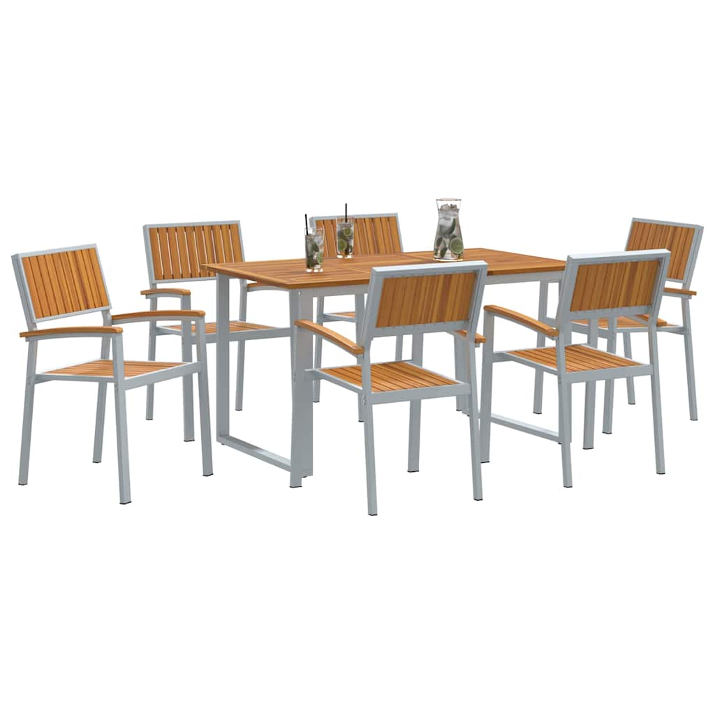 vidaXL Garden Dining Set 7 pcs Grey Solid Acacia Wood - 140 x 80 x 75 cm