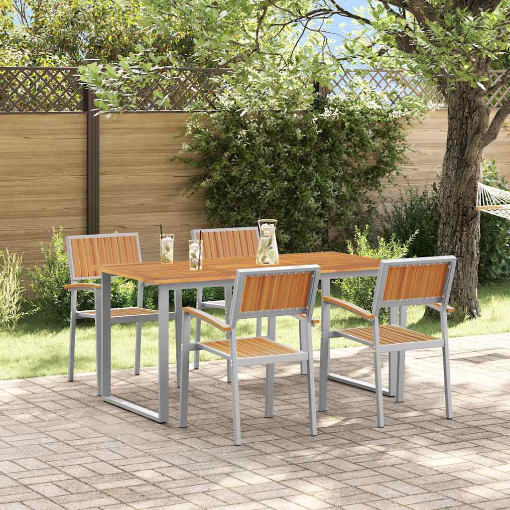 vidaXL Garden Dining Set 5 pcs Grey Solid Acacia Wood - 160 x 80 x 75 cm