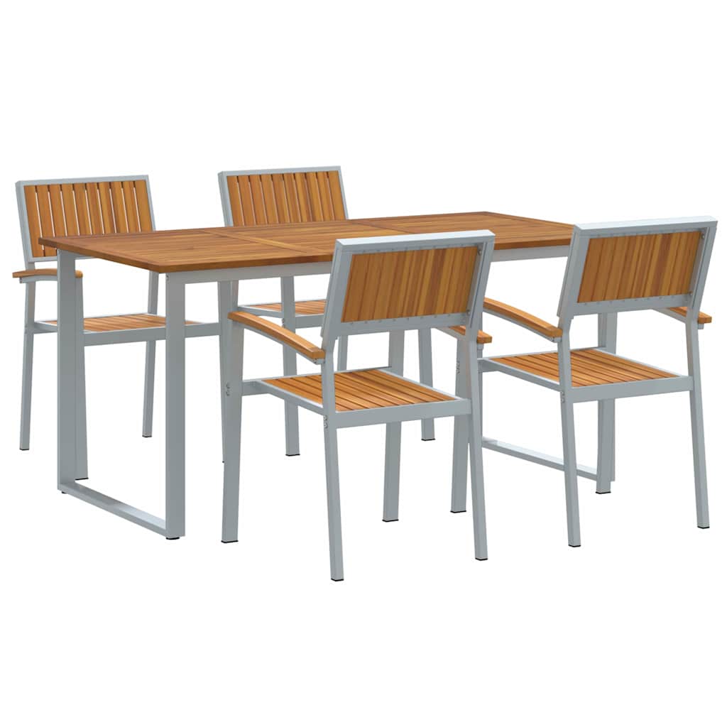 vidaXL Garden Dining Set 5 pcs Grey Solid Acacia Wood - 160 x 80 x 75 cm
