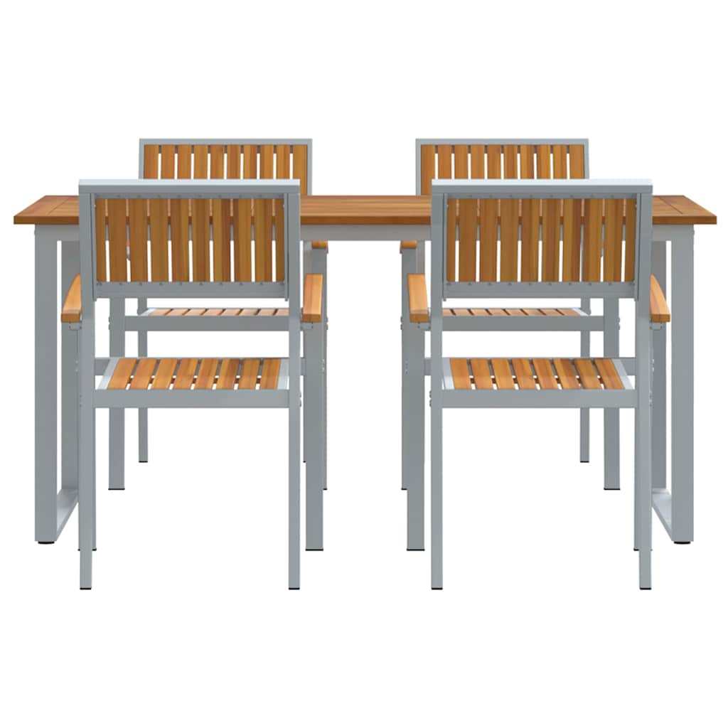 vidaXL Garden Dining Set 5 pcs Grey Solid Acacia Wood - 160 x 80 x 75 cm