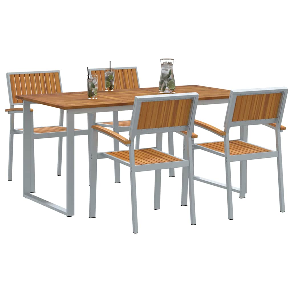 vidaXL Garden Dining Set 5 pcs Grey Solid Acacia Wood - 160 x 80 x 75 cm