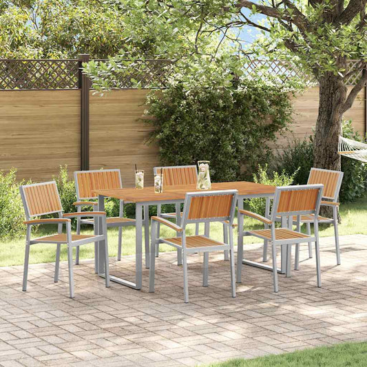 vidaXL Garden Dining Set 7 pcs Grey Solid Acacia Wood - 160 x 80 x 75 cm