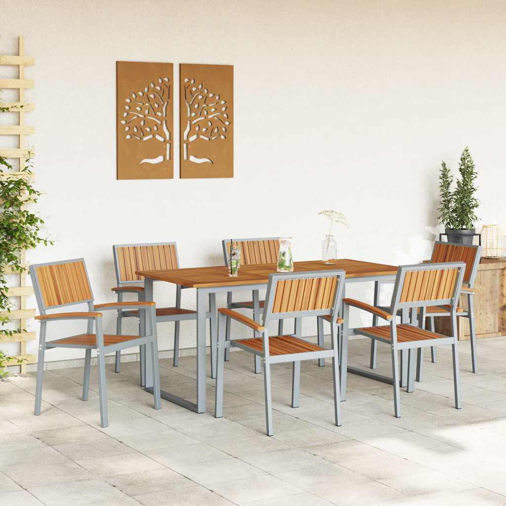 vidaXL Garden Dining Set 7 pcs Grey Solid Acacia Wood - 160 x 80 x 75 cm