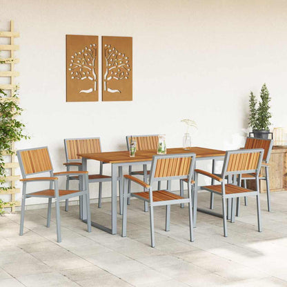 vidaXL Garden Dining Set 7 pcs Grey Solid Acacia Wood - 160 x 80 x 75 cm