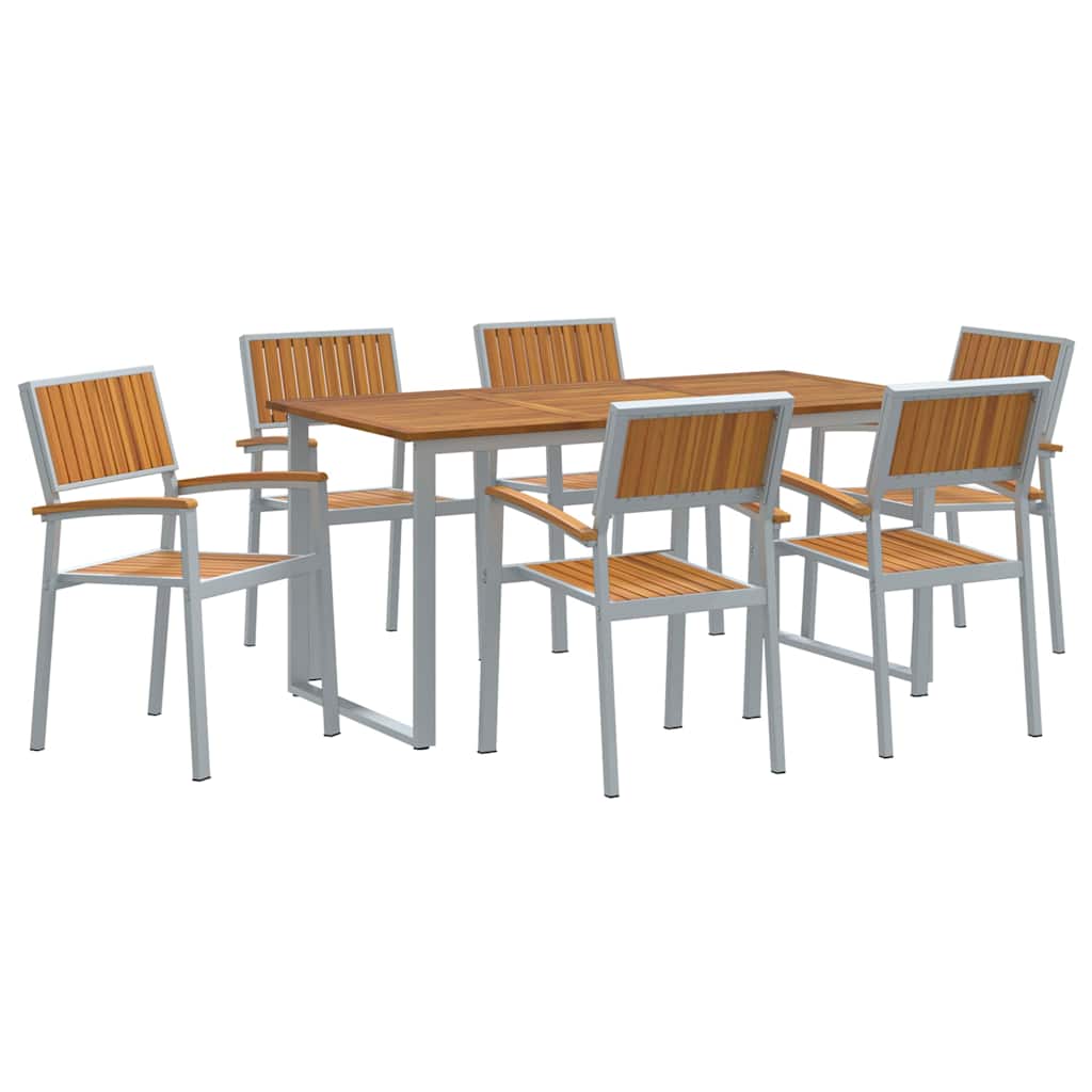 vidaXL Garden Dining Set 7 pcs Grey Solid Acacia Wood - 160 x 80 x 75 cm
