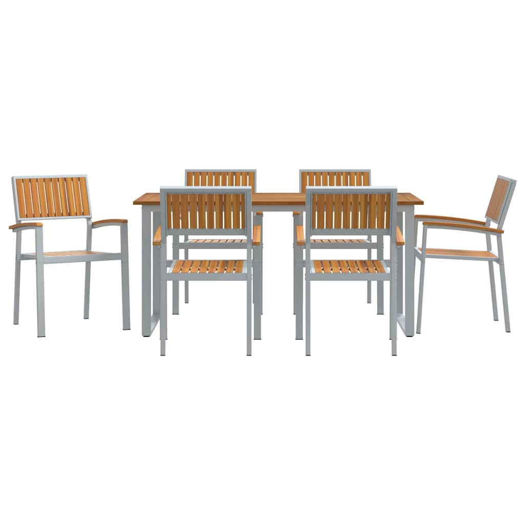 vidaXL Garden Dining Set 7 pcs Grey Solid Acacia Wood - 160 x 80 x 75 cm