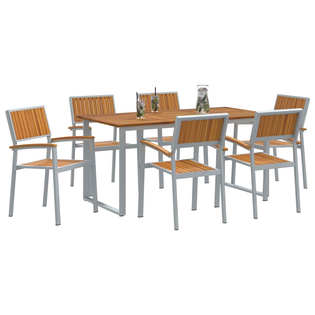 vidaXL Garden Dining Set 7 pcs Grey Solid Acacia Wood - 160 x 80 x 75 cm