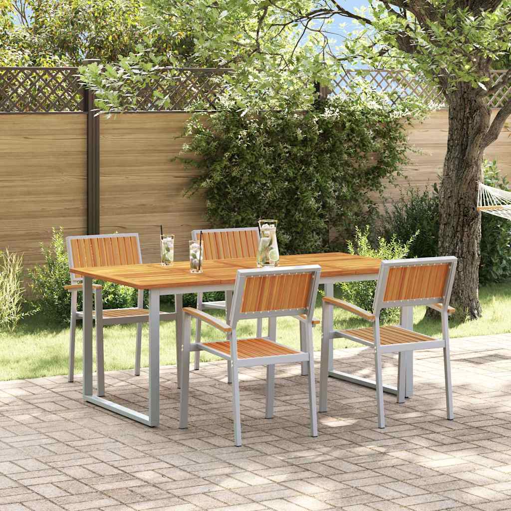 vidaXL Garden Dining Set 5 pcs Grey Solid Acacia Wood - 180 x 90 x 75 cm