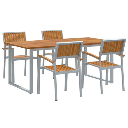vidaXL Garden Dining Set 5 pcs Grey Solid Acacia Wood - 180 x 90 x 75 cm