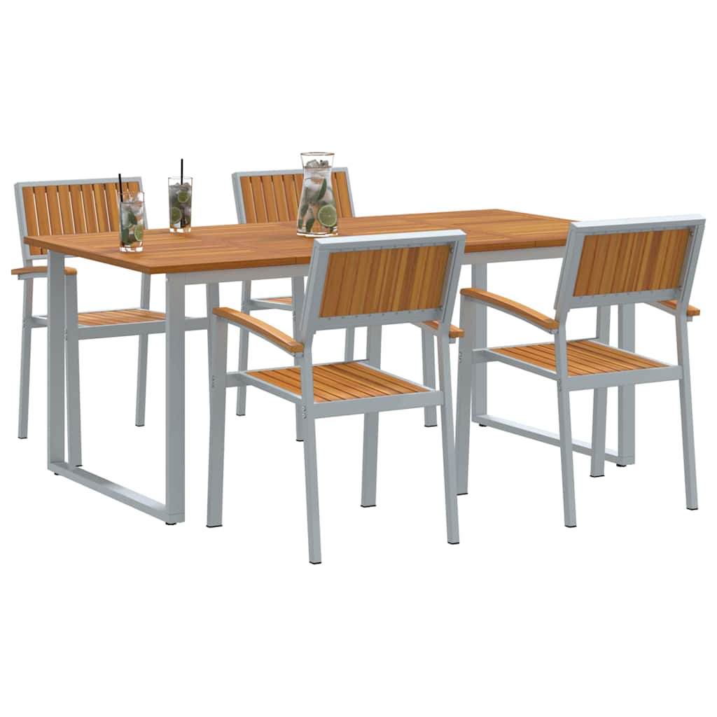 vidaXL Garden Dining Set 5 pcs Grey Solid Acacia Wood - 180 x 90 x 75 cm