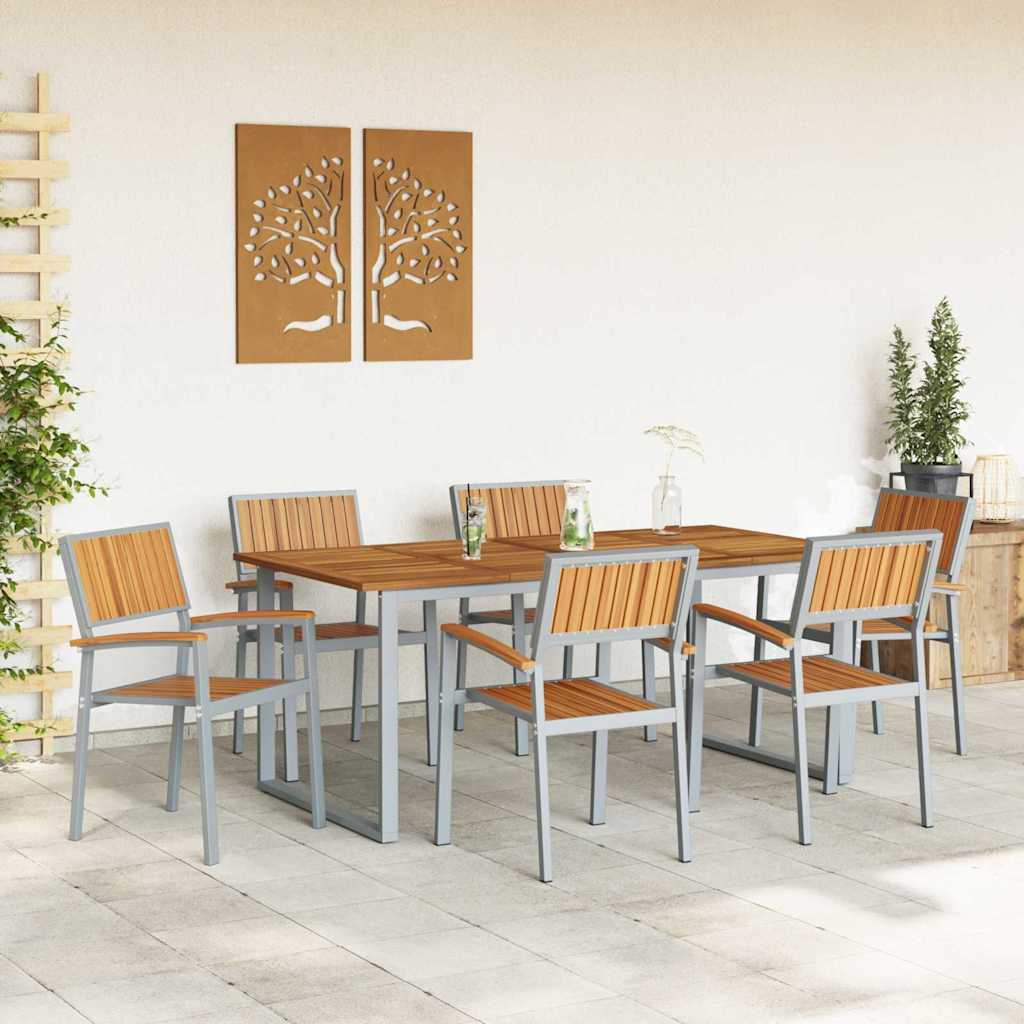 vidaXL Garden Dining Set 7 pcs Grey Solid Acacia Wood - 180 x 90 x 75 cm