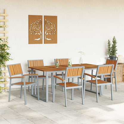 vidaXL Garden Dining Set 7 pcs Grey Solid Acacia Wood - 180 x 90 x 75 cm