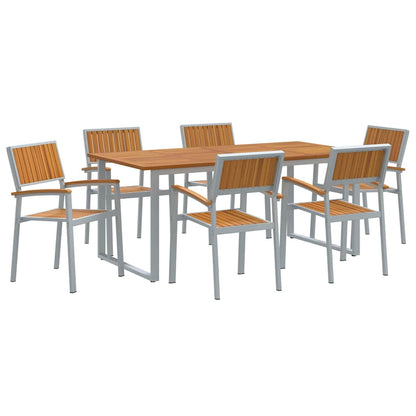 vidaXL Garden Dining Set 7 pcs Grey Solid Acacia Wood - 180 x 90 x 75 cm