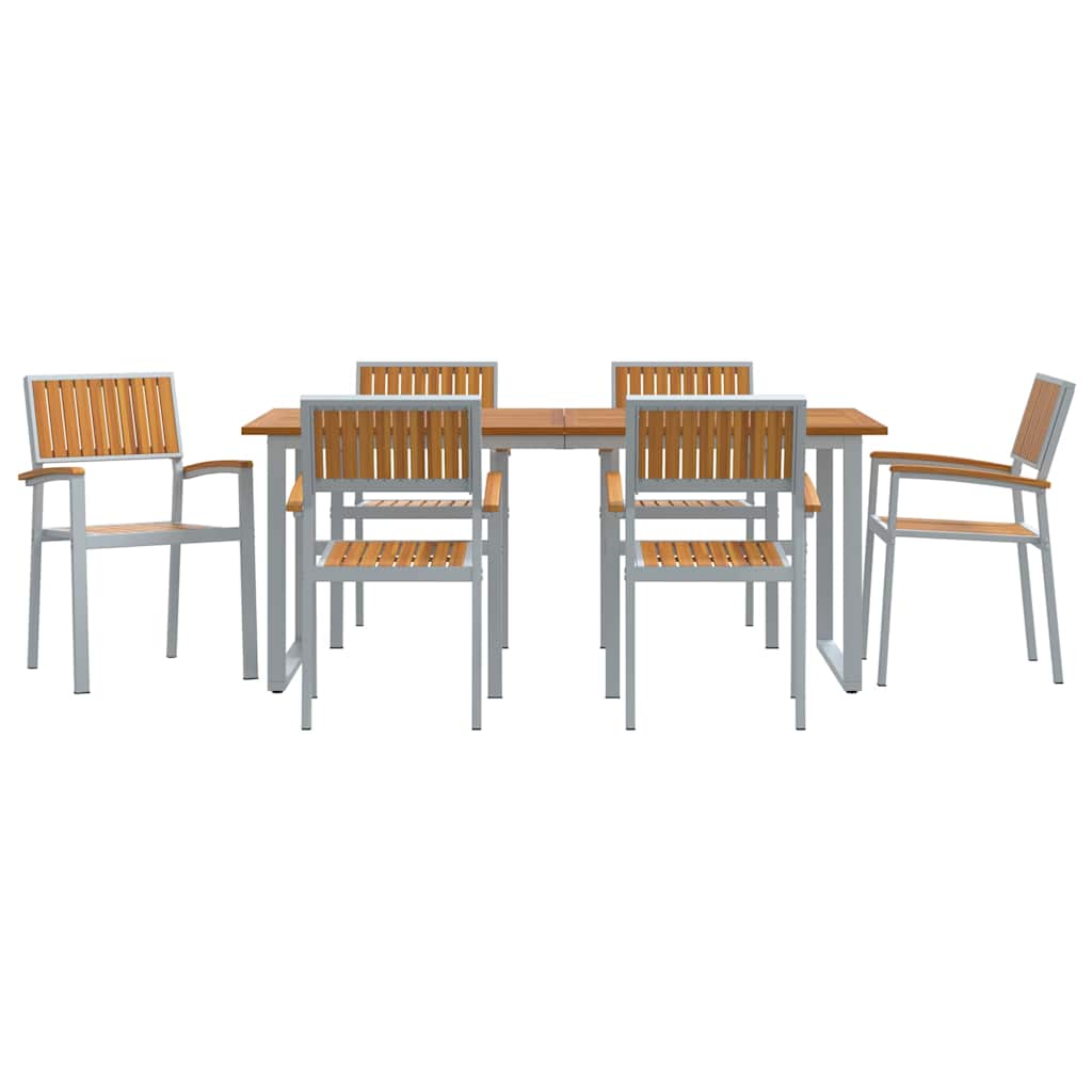 vidaXL Garden Dining Set 7 pcs Grey Solid Acacia Wood - 180 x 90 x 75 cm