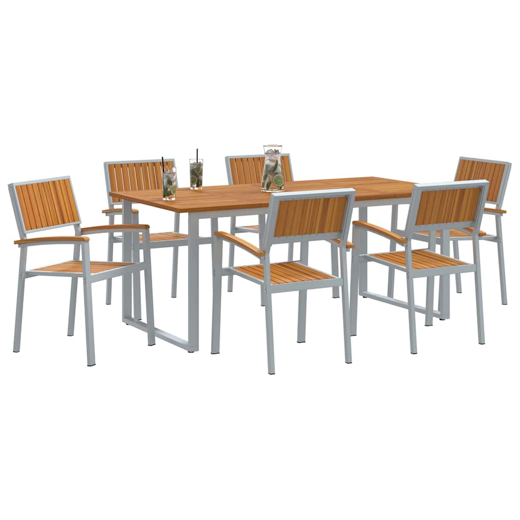 vidaXL Garden Dining Set 7 pcs Grey Solid Acacia Wood - 180 x 90 x 75 cm