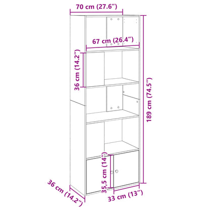 vidaXL Bookcase Smoked Oak 70x36x189 cm Engineered Wood - Brown