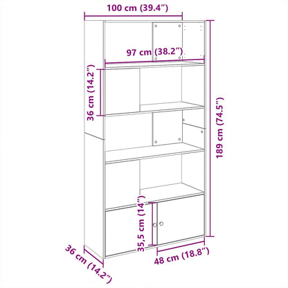 vidaXL Bookcase Sonoma Oak 100x36x189 cm Engineered Wood - Brown