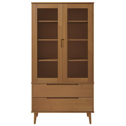 vidaXL Vitrine Cabinet MOLDE Brown 90x35x175 cm Solid Wood Pine