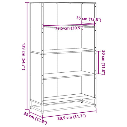 vidaXL Bookcase Smoked Oak 80.5x35x139 cm Engineered Wood - Brown