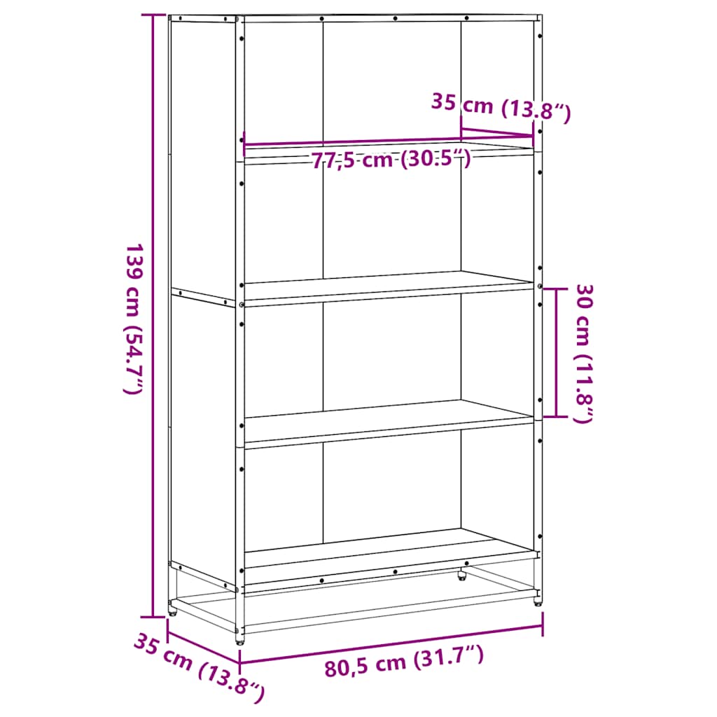 vidaXL Bookcase Grey Sonoma 80.5x35x139 cm Engineered Wood