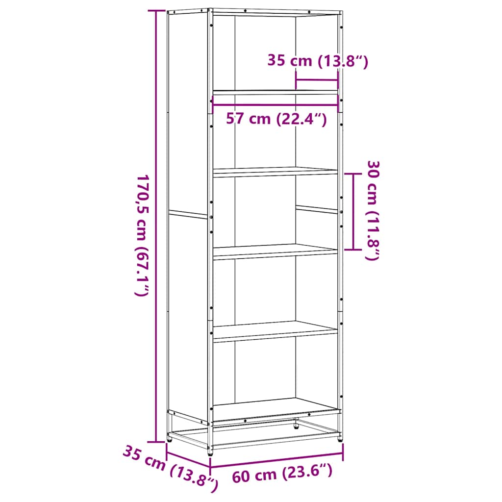 vidaXL Bookcase Brown Oak 60x35x170.5 cm Engineered Wood